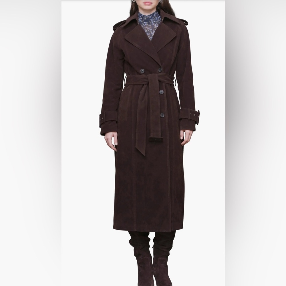 AVEC LES FILLES Faux Suede Maxi Trench Coat